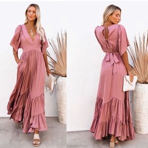 Vici Collection - SEAFOAM TIERED MAXI DRESS MAUVE